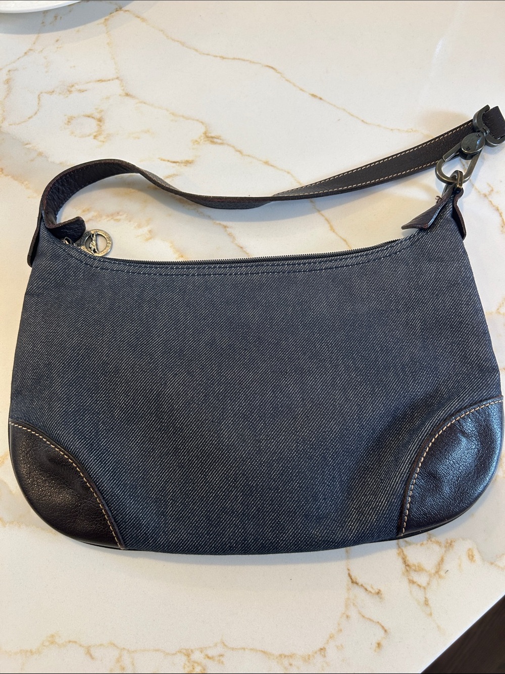Denim and Leather Wristlet Clutch - Black